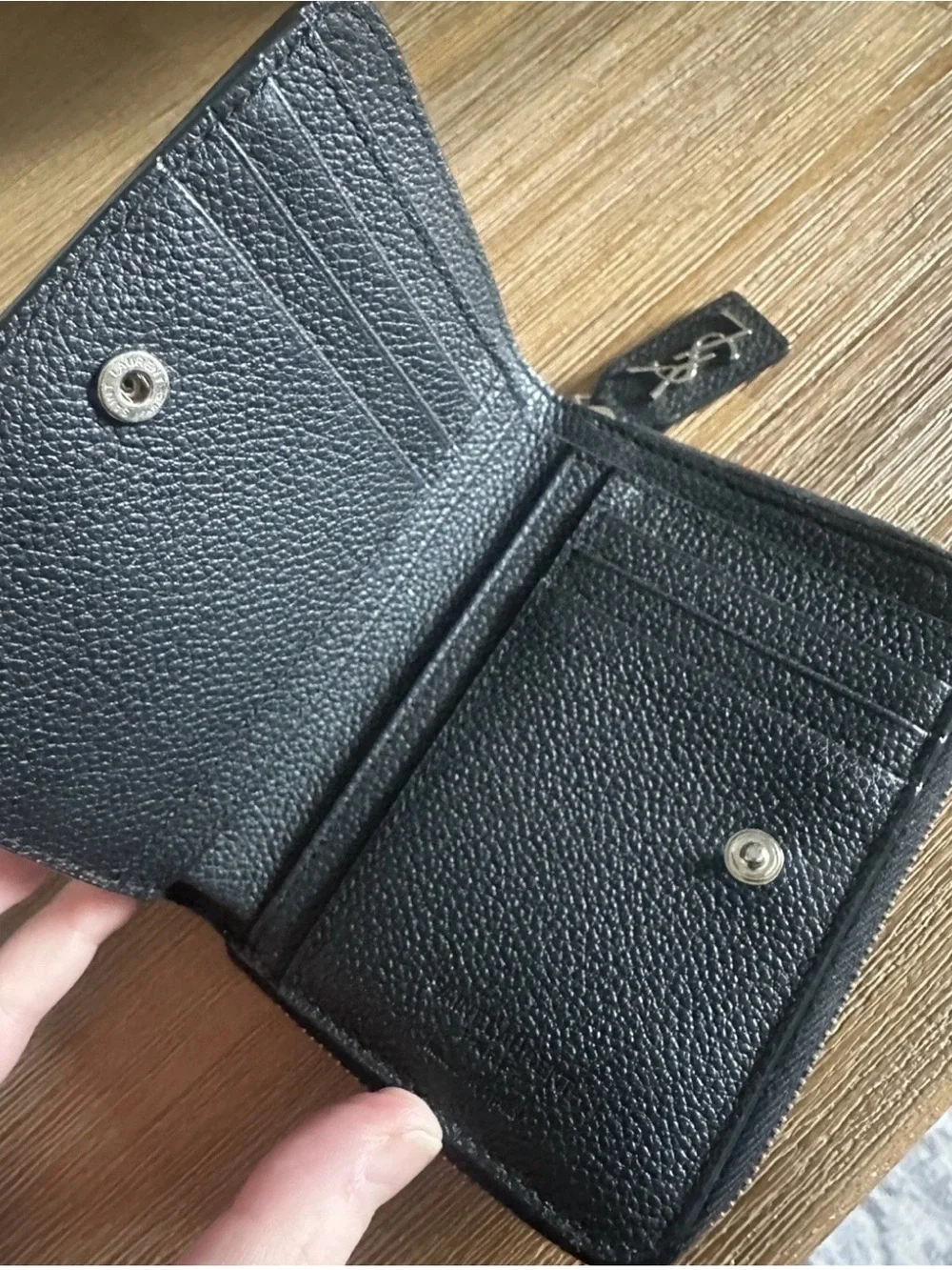 Saint Laurent Black Pebbled Leather Zip Around Wallet